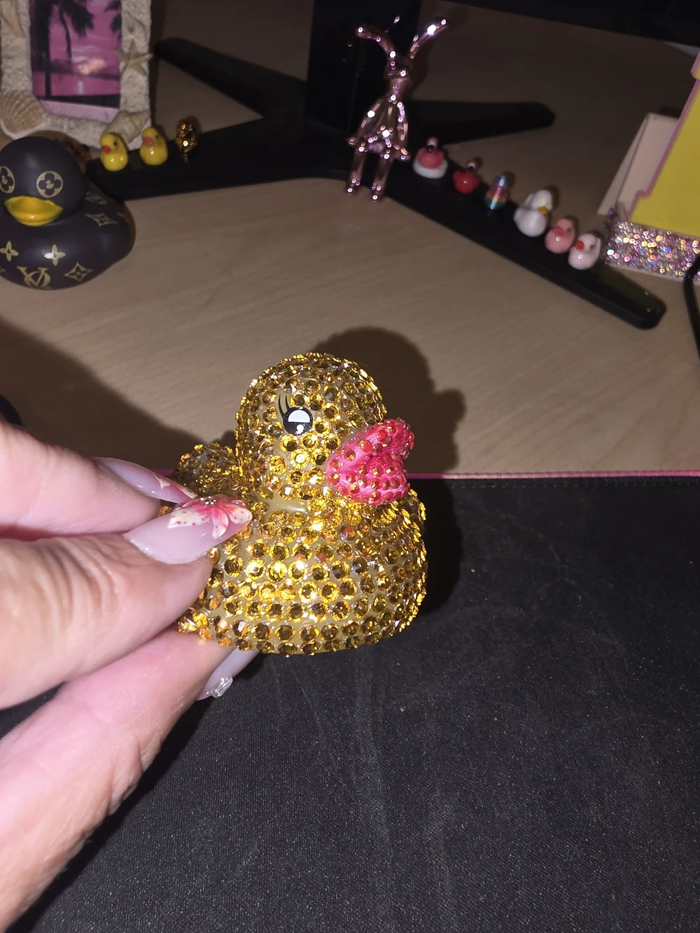 Sparkling Gold and Pink Embellished Rubber Duck Toy - Brand